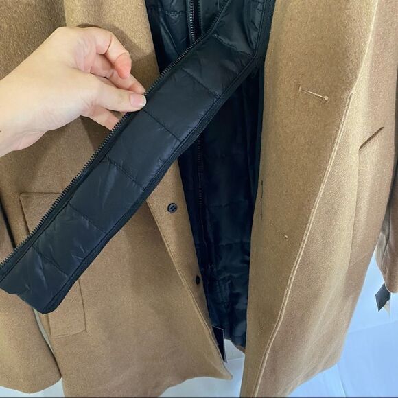DKNY Men’s Wool Blend Coat Removable Quilted Bib Camel - Picture 7 of 10